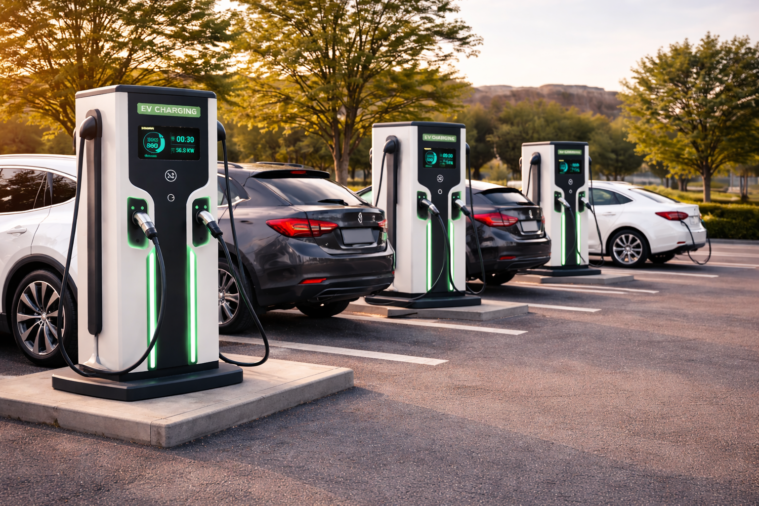 EV charging stations installed in a parking area